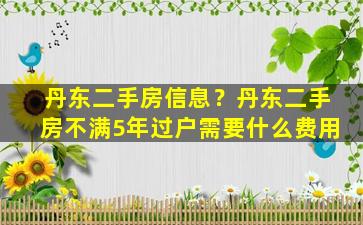 丹东二手房信息？丹东二手房不满5年过户需要什么费用插图