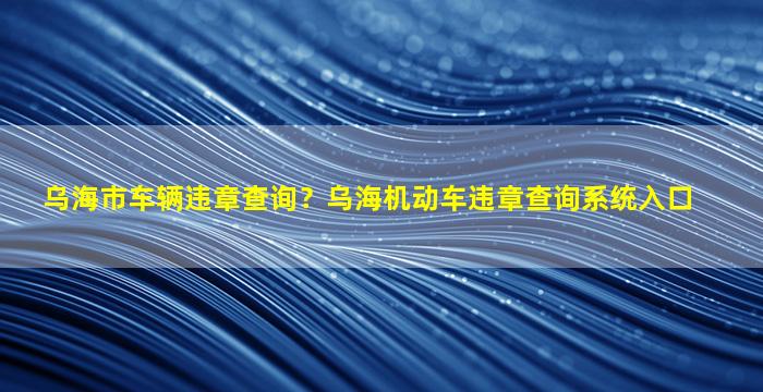 乌海市车辆违章查询？乌海机动车违章查询系统入口