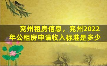 兖州租房信息，兖州2022年公租房申请收入标准是多少插图