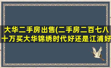 大华二手房*(二手房二百七八十万买大华锦绣时代好还是江浦好)