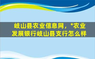 岐山县农业信息网，*农业发展银行岐山县支行怎么样