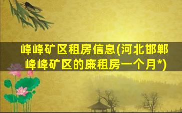 峰峰矿区租房信息(河北邯郸峰峰矿区的廉租房一个月*)插图