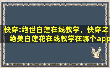 快穿:绝世白莲在线教学，快穿之绝美白莲花在线教学在哪个app