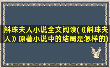 斛珠夫人小说全文阅读(《斛珠夫人》原著小说中的结局是怎样的)插图