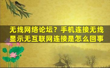 无线网络论坛？手机连接无线显示无互联网连接是怎么回事