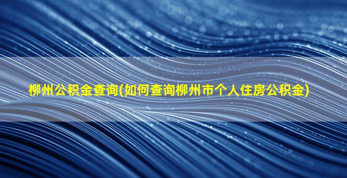 柳州公积金查询(如何查询柳州市个人住房公积金)插图