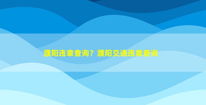 濮阳违章查询？濮阳交通违章查询插图