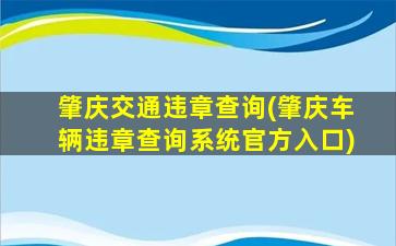 肇庆交通违章查询(肇庆车辆违章查询系统官方入口)