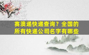 赛澳递快递查询？全国的所有快递*名字有哪些