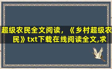 超级农民全文阅读，《乡村超级农民》txt下载在线阅读全文,求百度网盘云资源