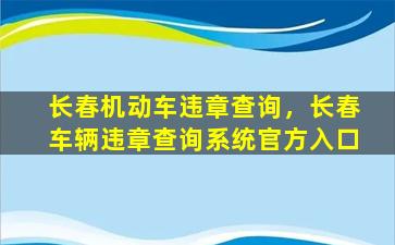 长春机动车违章查询，长春车辆违章查询系统官方入口