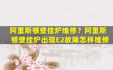 阿里斯顿壁挂炉维修？阿里斯顿壁挂炉出现E2故障怎样维修插图